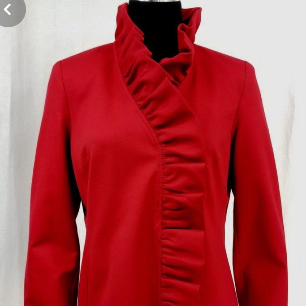 Red jacket ruffled collar beautiful
